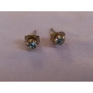 Blue Topaz Stud Earrings Gold Tone